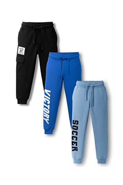 Primo Gino French Terry Trackpants With Text Placement (Pack Of 3) - Black & ...