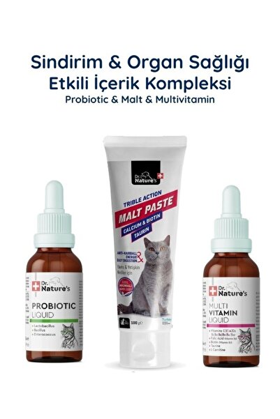 Dr. Nature's Kedi Probiyotik + Multivitamin + Malt Macunu Seti – Sindirim ve Günlük Sağlık Destek Paketi