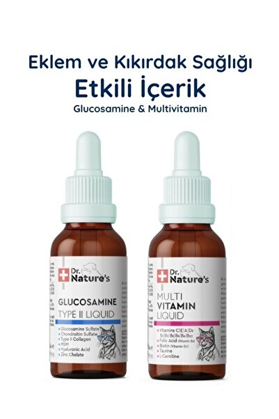 Dr. Nature's Kedi Glukozamin Damla + Multivitamin Seti – Eklem ve Günlük Vita...