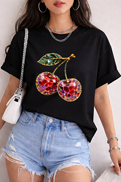 ArtYus Μπλουζάκι Unisex Oversize με στάμπα κεράσι και όψη πέτρας – Βαμβακερό ...