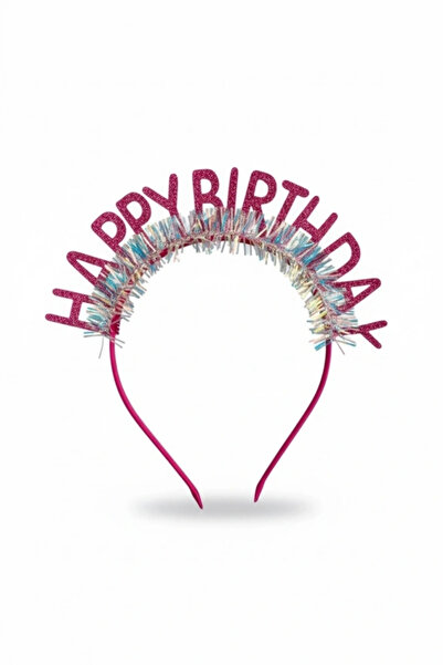 Le Mabelle Fuşya Saçaklı Happy Birthday Temalı Kız Çocuk Parti Tacı