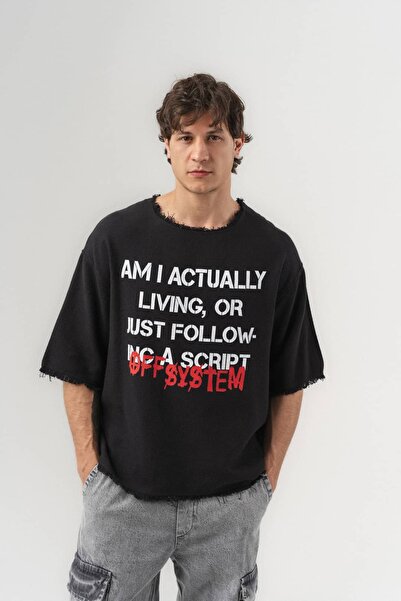 go gang own Follow Göğüs Design Detailed Fringed Crew Neck Oversize T-Shirt