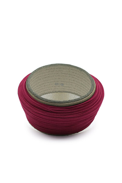 Sarıkhane Mesh Sarık - Burgundy Fabric - Green Skullcap - Plain Wrap - Mesh -...