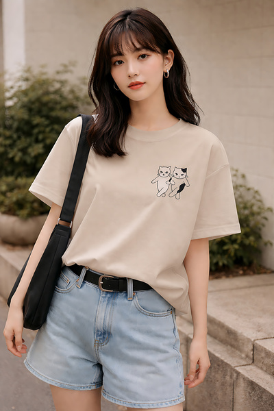 ArtYus Tricou oversize unisex cu imprimeu Halay Çeken Kediler - Tricou casual...