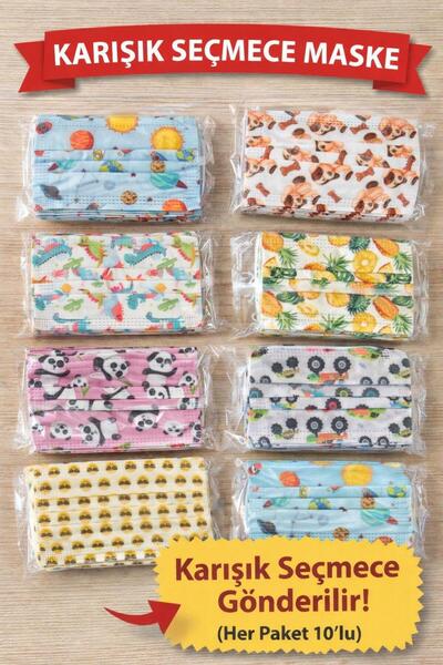 Nimo DESENLİ KARIŞIK 10'LU ÇOÇUK MASKE