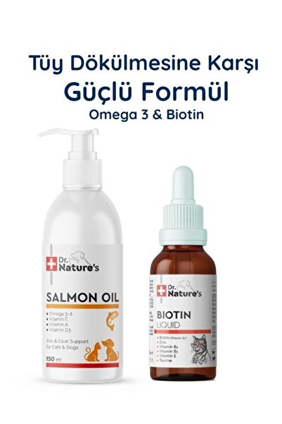 Dr. Nature's Kedi Somon Yağı Omega 3 + Biotin Damla Seti – Deri ve Tüy Sağlığ...