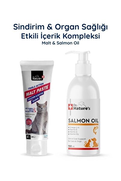 Dr. Nature's Kedi Malt Macunu + Somon Yağı Omega 3 Seti – Sindirim ve Tüy Sağ...