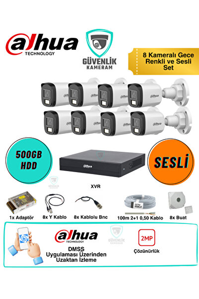 DAHUA 8 Kameralı Gece Renkli Güvenlik Seti 2MP Sesli 500GB HDD 8 Kanal XVR AH...