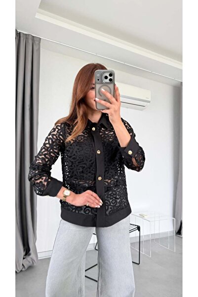 pelin yıldız butik Siyah Dantelli Gömlek