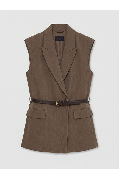 LC Waikiki Brown Double-Breasted Collared Belted Women's Classic Vest by Güli...