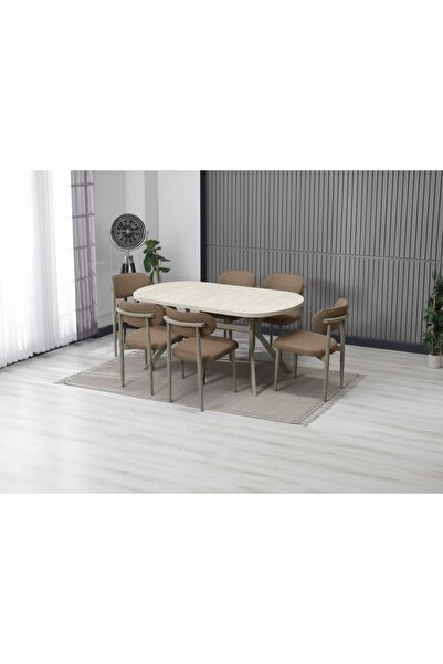 JoyMassa LUNA ARYA YEMEK MASASI TAKIMI / 6 KİŞİLİK MDF MASA & POLO SANDALYE T...