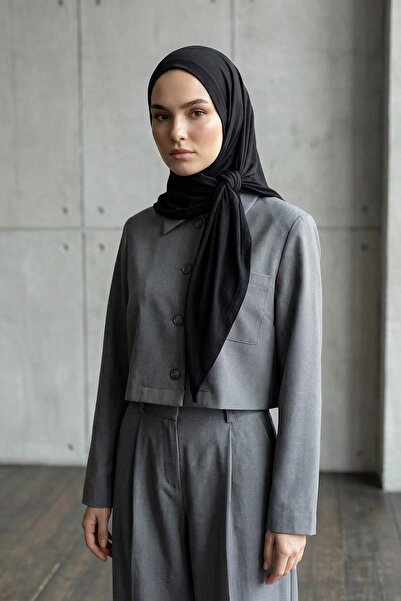 Aisha's Design Nefes Alan, Esnek, Günlük Konforlu Kaymaz Penye Üçgen Eşarp,B-41,Siyah