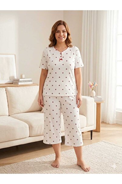 Asel Σετ πιτζάμας plus size - Καφέ - Κανονικό μέγεθος