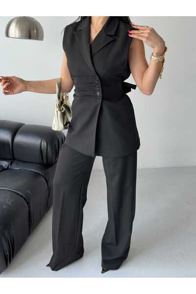 MYGİYİMİSTANBUL Σετ δύο τεμαχίων - Μαύρο - Μακρύ