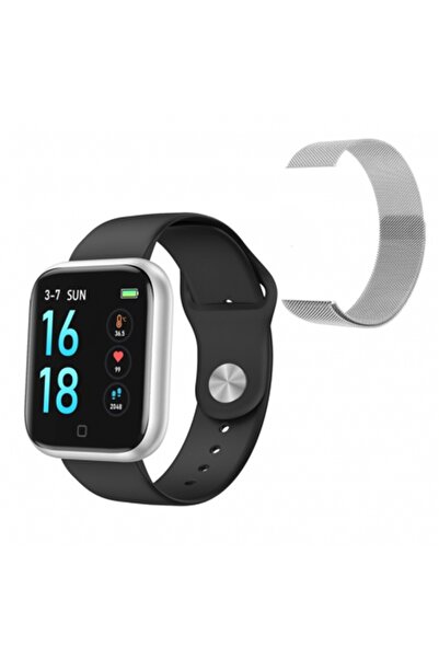 Loomax Ceas SmartWatch cu doua curele (metalica argintie, silicon neagra), Sm...