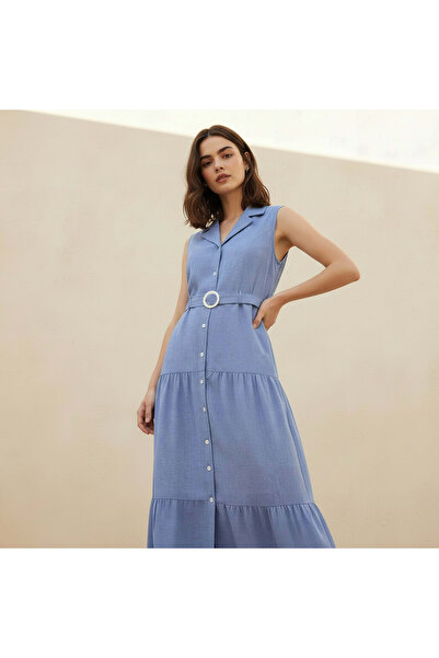 Lee Cooper فستان ماكسي من قماش الشامبراي بتصميم A-line مع حزام