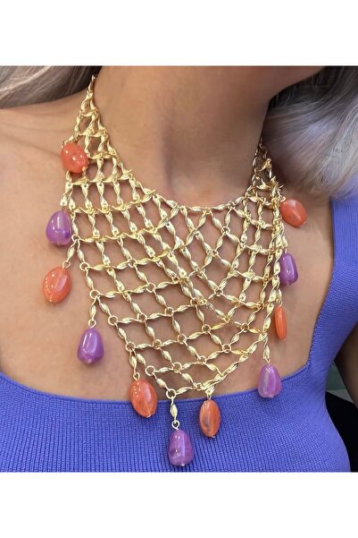gozdeasutayaccessory Brand Necklace Orange Purple