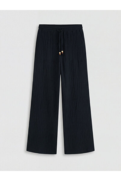 LC Waikiki Vizyon New Season Elastic Waist Textured Muslin Women's Trousers