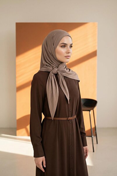Aisha's Design Nefes Alan, Esnek, Günlük Konforlu Kaymaz Penye Üçgen Eşarp,B-41,Vizon