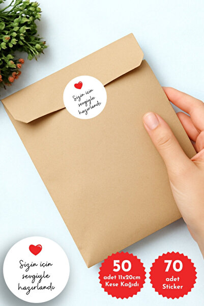 Bimotif 50-Piece Gift Packaging Set, 11X20 cm Kraft Paper Bags (11X20 cm) and...