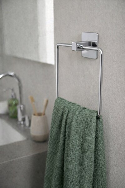 Sas Haus Yapışkanlı Krom Kare Havluluk Duvar Tipi Delme Gerektirmez Banyo Hav...