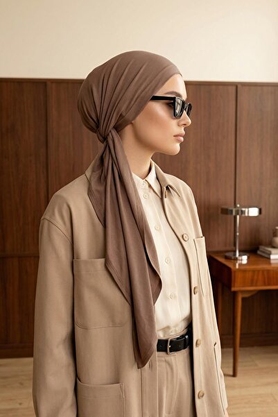 Aisha's Design Nefes Alan, Esnek, Günlük Konforlu Kaymaz Penye Üçgen Eşarp,B-41,Çikolata
