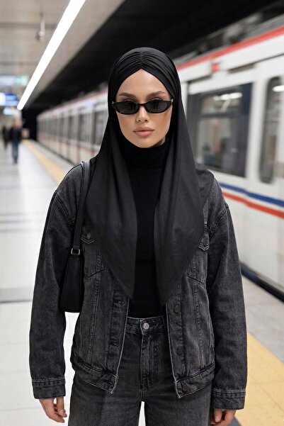 Aisha's Design Hazır Form, Şık ve Rahat Drapeli Kaymaz Penye Şal,CPS-95,Siyah