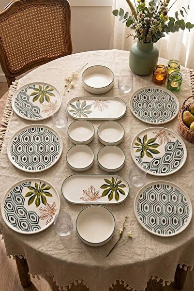 Papart Botanik 6 Kişilik 14 Parça Seramik Kahvaltı Takımı Modern Kahvaltı Sun...