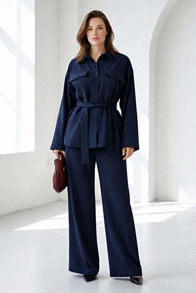 Seeh Set de damă oversize cu mâneci lungi, albastru marin SH338