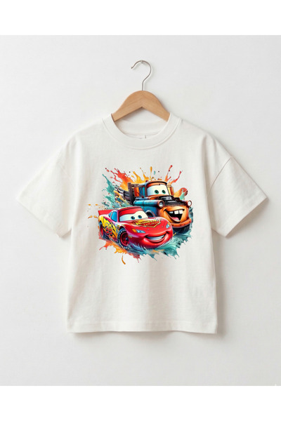 babytex Unisex Bisiklet Yaka Araba Baskılı %100 Pamuklu Oversize Tişört Bebek...