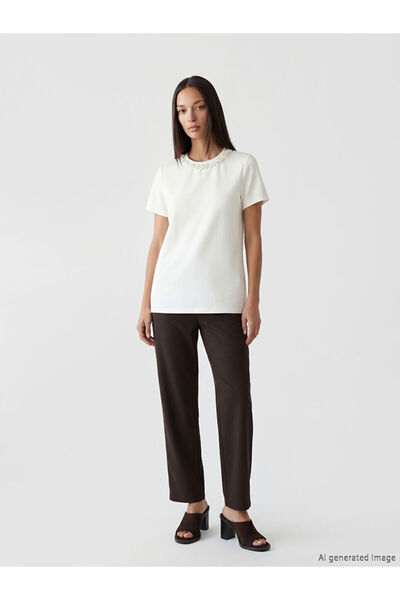 LC Waikiki White Crew Neck Stoned Soft Touch Women's T-Shirt