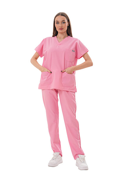 Jüniper En- Boy Likralı Pembe Kadın Scrubs Takım
