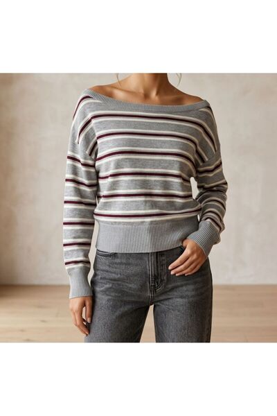 Fanori Woman Women's Striped Boat Neck Sweater