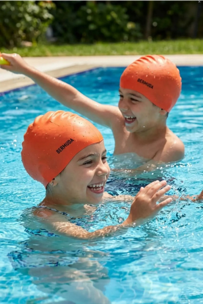 GİYİCEM TEKSTİL Children's Silicone Swimming Cap Pool and Sea Waterproof Design