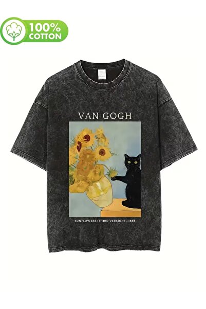 Touz Moda Ρετρό γλυκό χαριτωμένο μπλουζάκι με στάμπα γάτας, unisex, που πλένε...