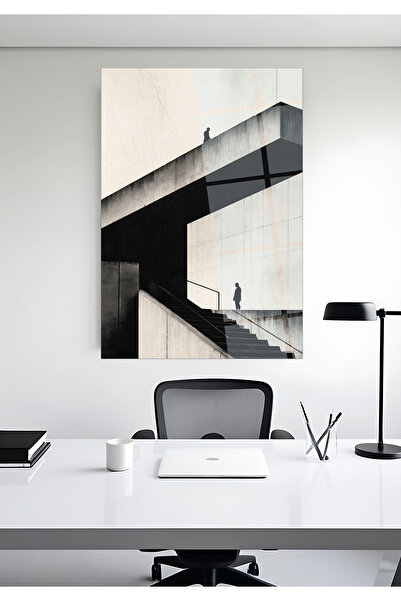 Minimalist Mimari Cam Tablo – 4 mm Temperli Siyah Beyaz Duvar Dekoru