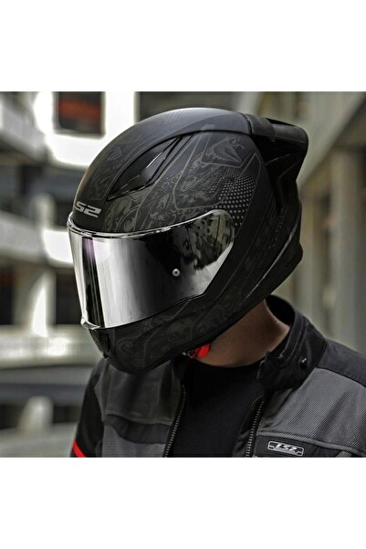 LS2 Rapıd 2 Race Crypt Mat Siyah Kask (İridyum Gri Vizör + Spoiler)