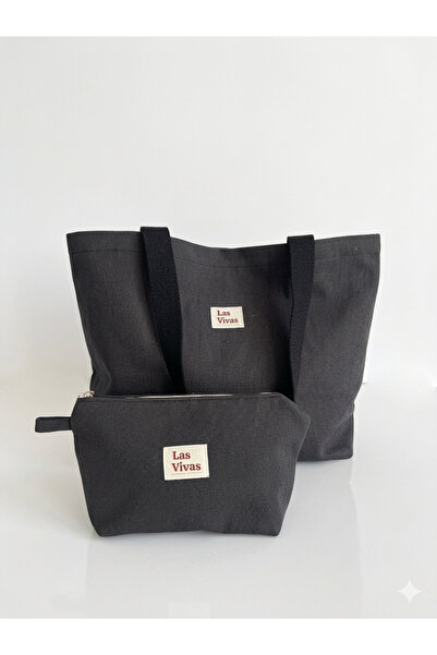 Las Vivas Kids Totebag Çanta ve Makyaj Çantası, Keten Plaj Çantası 2'li Set, ...