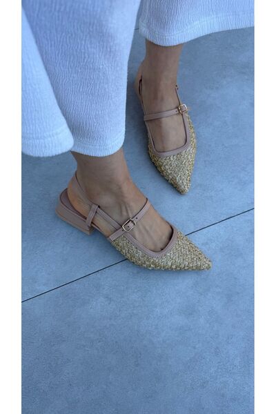 Elvinin Tarzı Lexa Sivri Burun Sade Hasır Kumaş Topuklu Ayakkabı