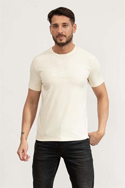 EA7 Erkek Bisiklet Yaka T-Shirt Bej