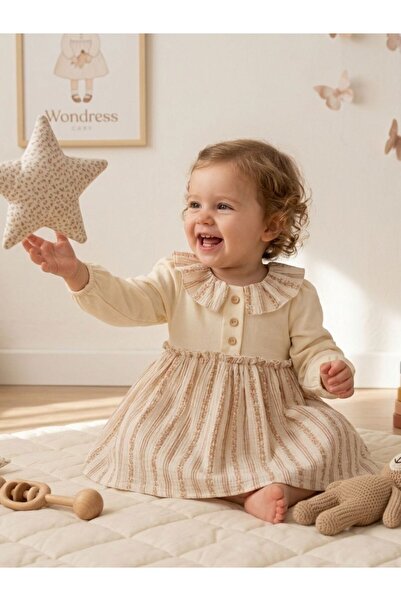 Cherrys Bebek Ruffled Striped Baby Girl Muslin Dress