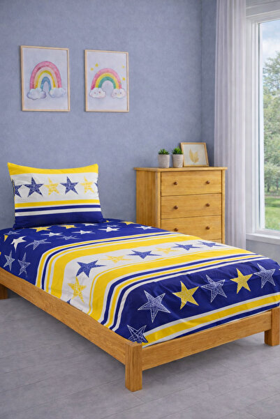 Shopyteks Μονό Σεντόνι με λάστιχο Σετ 100x200 Αστέρια Με σχέδιο 70% Βαμβάκι 5...