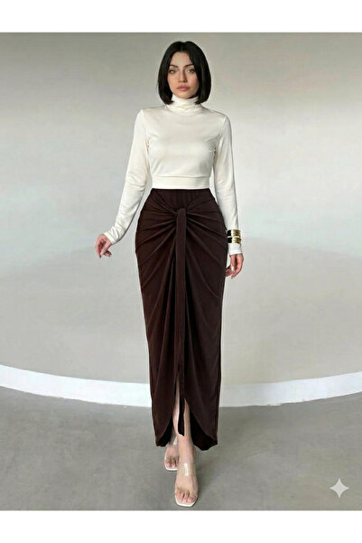 CNG MODA Λιτή φούστα - Καφέ - Μακρύ