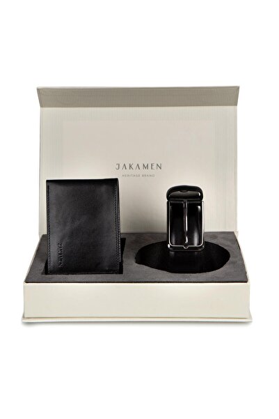 Jakamen Μαύρο σετ δώρου με 2 πορτοφόλια με ζώνη