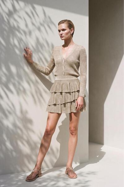 JOIN US Διάτρητη Ζακέτα σε Ασημί Μπεζ Απόχρωση