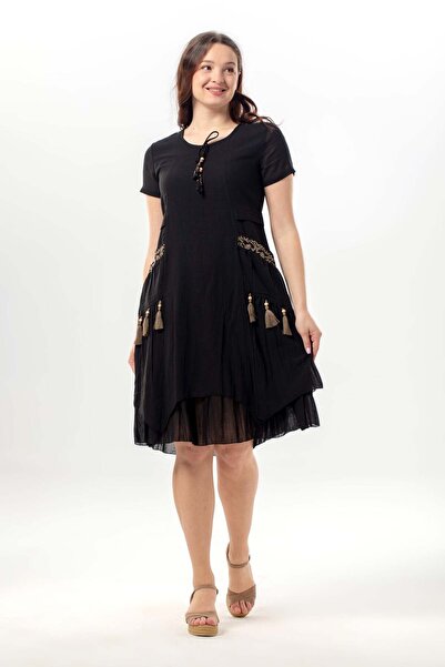 Eliş Şile Bezi Φόρεμα plus size - Μαύρο - Σύντομο