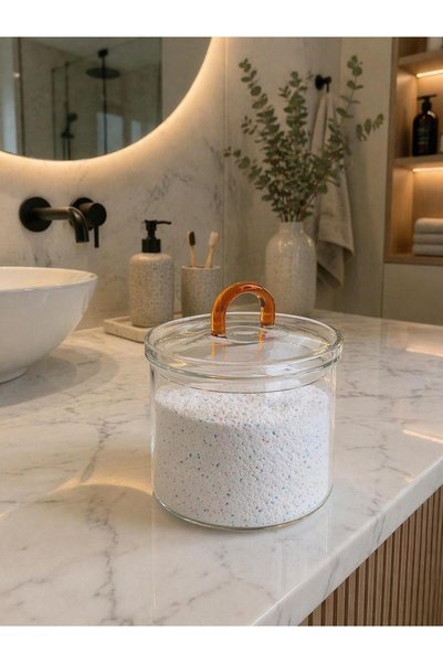 LEYA HOME Modern Borosilicate Glass Orange Color Storage Container with Handle and Lid - 1800ml