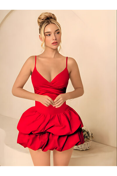 Pijamask ΓΥΝΑΙΚΕΙΟ ΚΟΚΚΙΝΟ ΒΡΑΔΙΝΟ ΦΟΡΕΜΑ ΜΕ ΦΟΥΣΤΑ ΤΥΠΟΥ ΜΠΑΛΟΝΙ