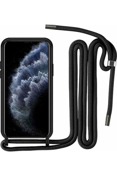 OEM Liquid Back Cover Σιλικόνης με Λουράκι Μαύρο (iPhone 11)
