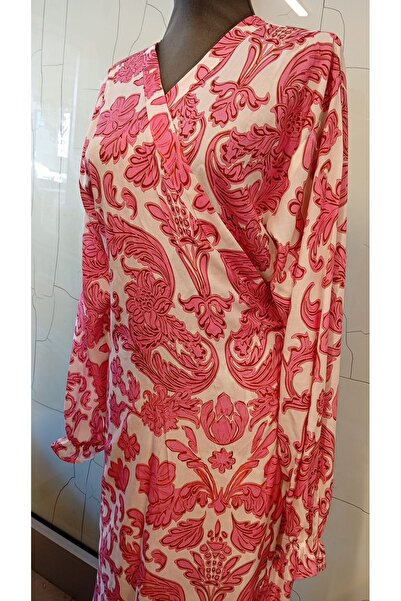 ShopxElbise Pembe Renk Çiçek Desenli Uzun Kadın Namaz Elbisesi